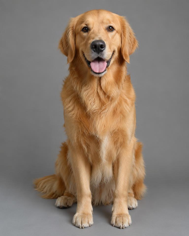 Original dog photo — a golden retriever sitting in a studio